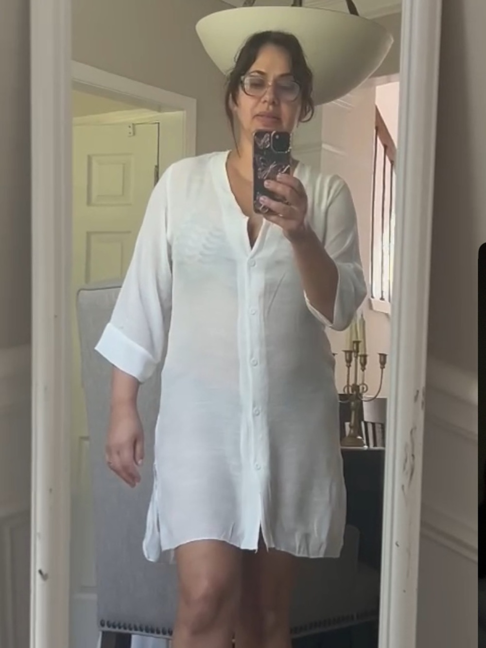 Women's White Long Button-Front Tunic